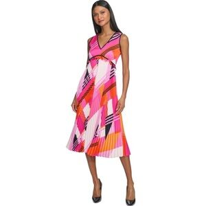 Karl Lagerfeld Paris Abstract Print Accordion Pleat Midi Dress